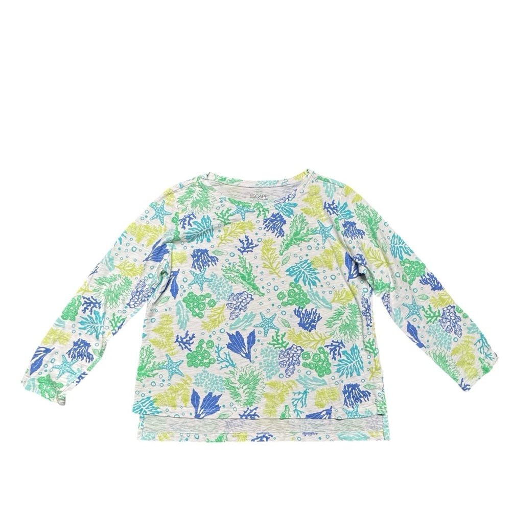 Escape Habitat Nautical Print 3/4 Sleeve Shirt Top Womens Small Starfish Coastal